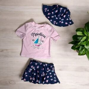 Nautica Pink and Navy Sailboat Set with Hat Beach Swim set 4T Girls